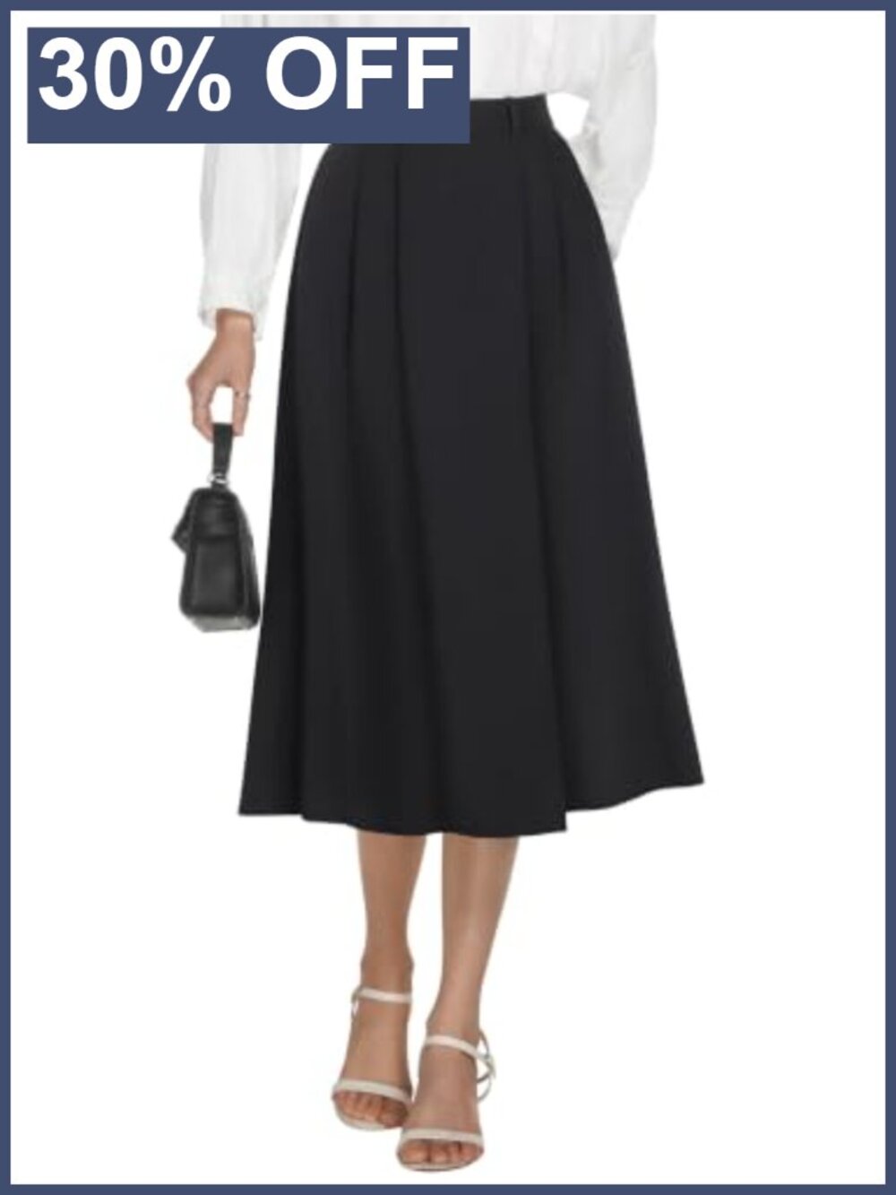 A-Line Midi Skirt High Waisted Pleated Business Casual Work Skirt